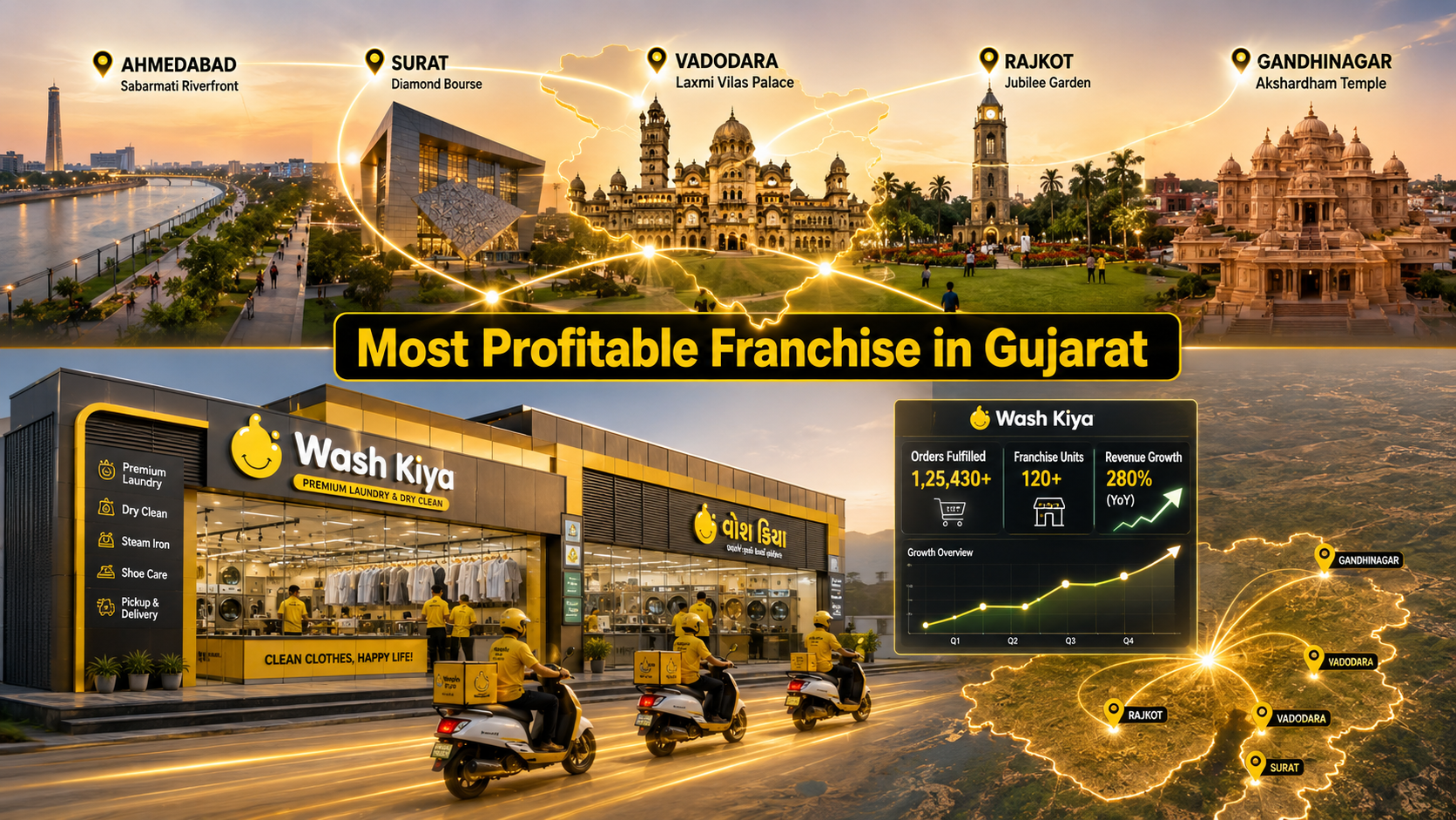 Most profitable franchise in Gujarat - Wash Kiya laundry business opportunity across Ahmedabad, Surat, Vadodara