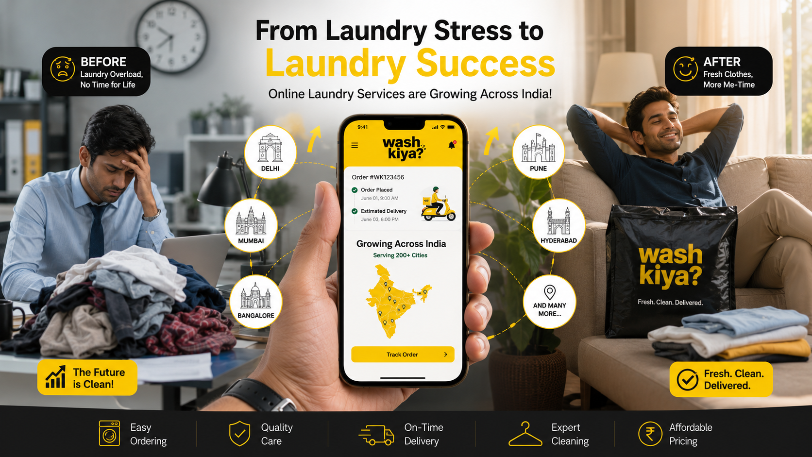 Online laundry services in India - The future of hassle-free living with Wash Kiya doorstep pickup and delivery
